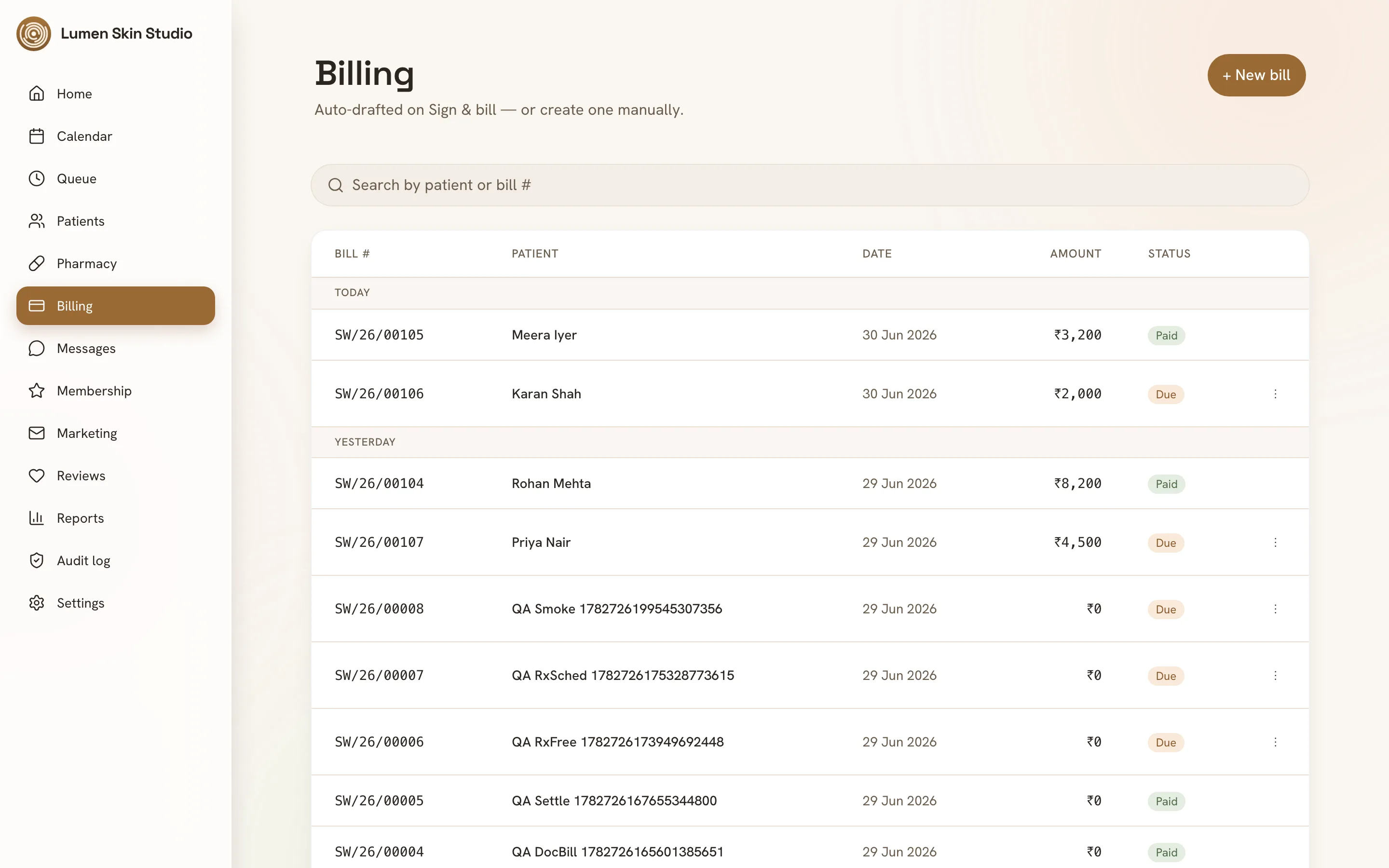 Billing and GST invoicing screen